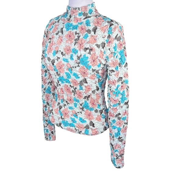 Dolan Floral Stretchy Flattering High Neck Pucker Shirt Size Medium EUC - Picture 10 of 11
